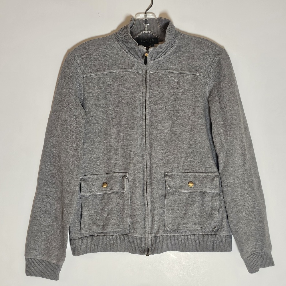 Lauren Ralph Lauren Jacket Womens Small Gray Sweater Full Zip Classic Preppy S‎